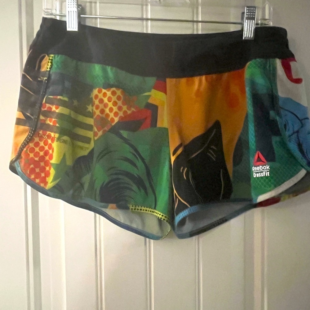 Reebok CrossFit Multi Color shorts with built-in underwear, size Medium
